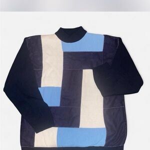 SYLLABLES y2k Block Pattern Blue and Cream Sweater
